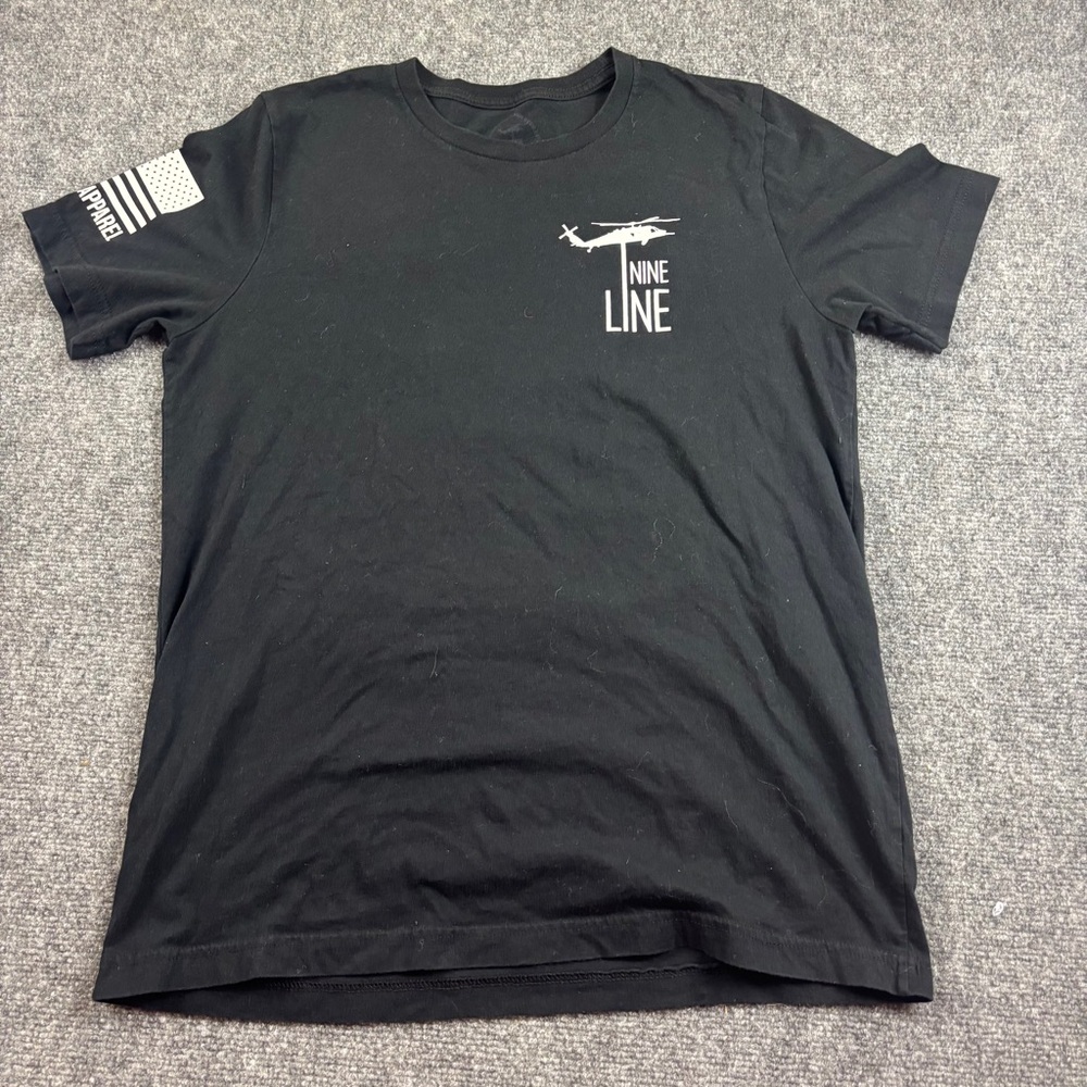 NINE LINE Men’s Black Logo T-Shirt “Family, Faith, Firearms…” Graphic - Large